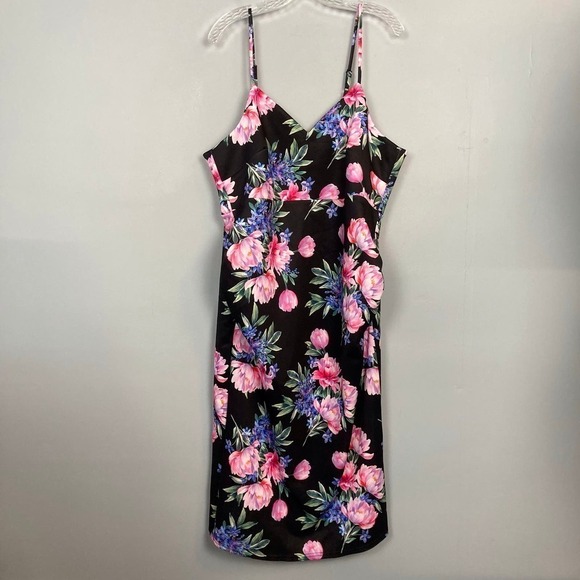 ASOS Maternity Deep Plunge Dark Romantic Floral Bodycon Strappy Midi Dress Sz 14 - Picture 10 of 11